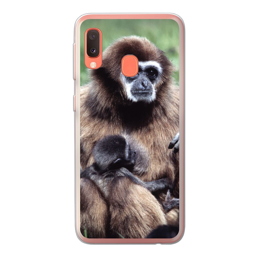 MuchoWow Handyhülle Schutzhülle Hülle für Samsung Galaxy A20e Affe - Pflanzen - Jung Silikon Softcase Handy Hülle - Abdeckung