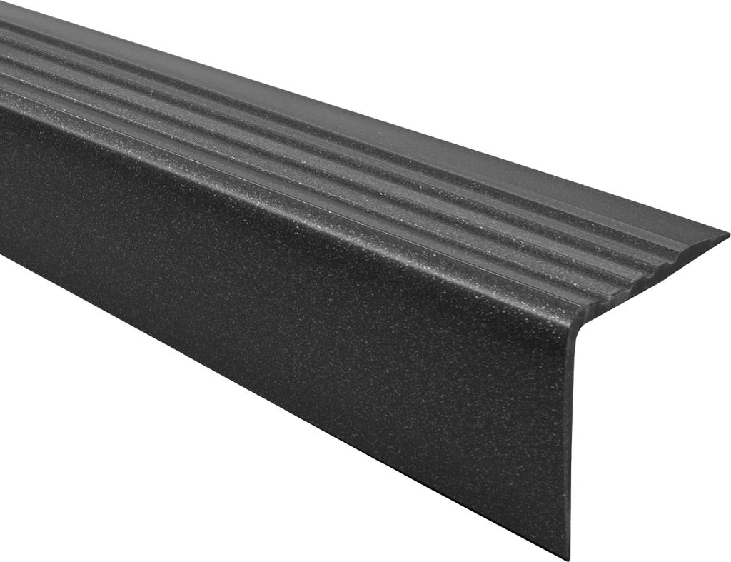 QUEST Treppenkantenprofil 40x52mm, 1.5m, Treppenprofil PVC für Treppenstufen, Treppenkantenschutz mit Rillen, Antirutsch, RGP, schwarz-silber