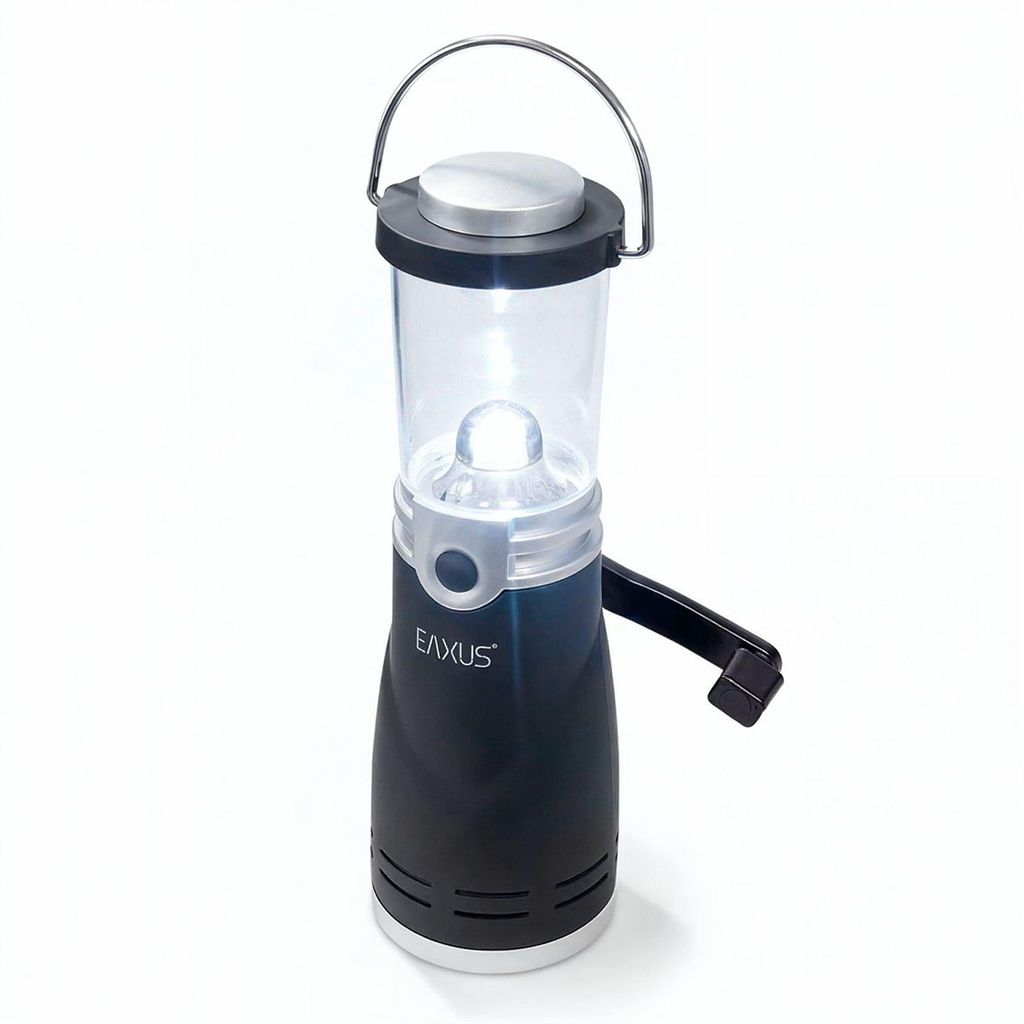 Dynamo Camping Lampe, LED Laterne Kurbellampe, aufladbar ohne Batterien Eaxus