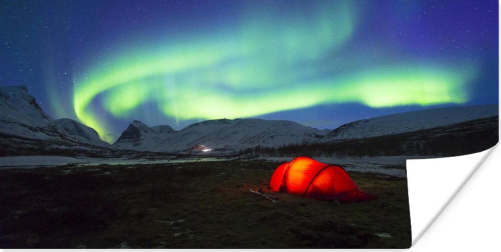 MuchoWow Poster Nordlichter - Zelt - Schweden 150x75 cm - ohne Rahmen