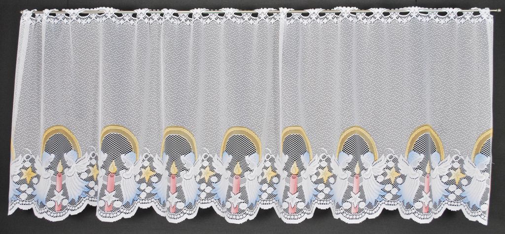 Gardinen Kranzusch Scheibengardine Weihnachten Engel Kerze 50x105 cm H/B weiß mit bunt Bistrogardine Vorhang Küche 1er Pack