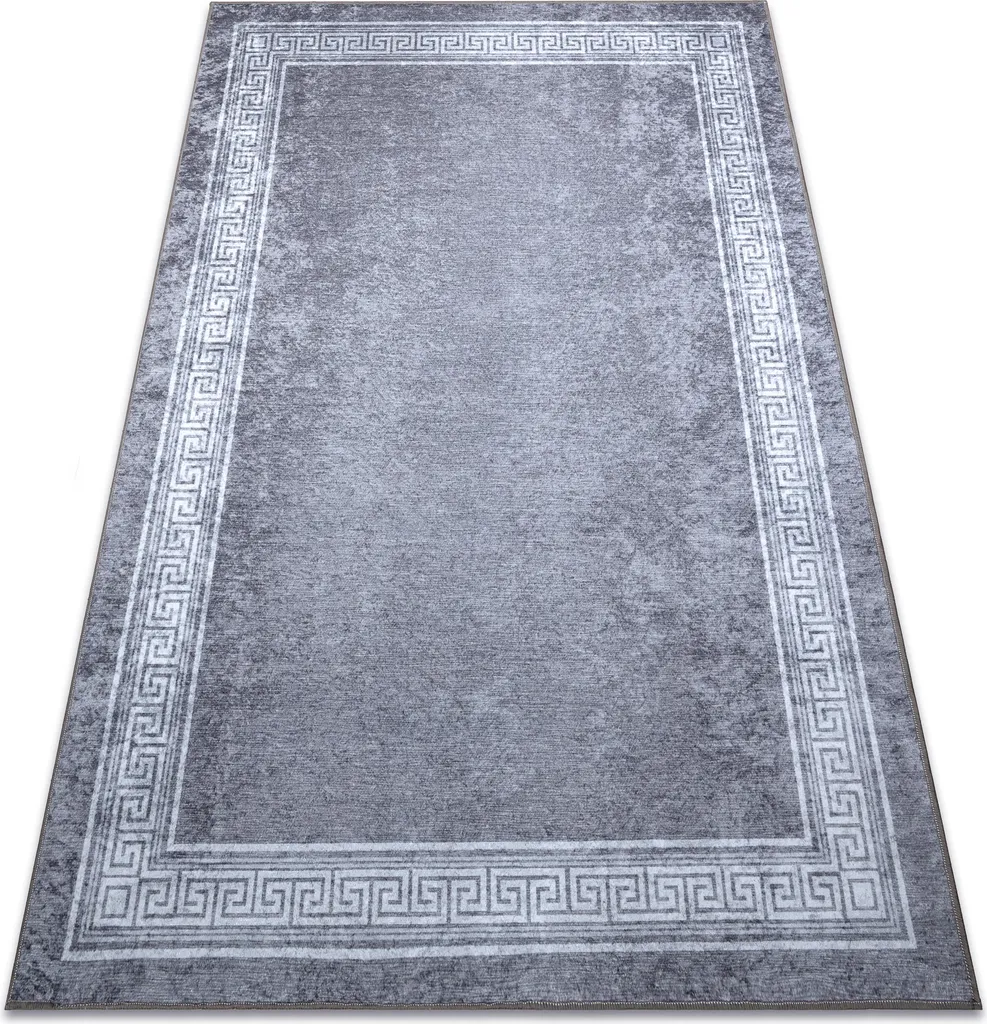 Grand tapis de salon gris lavable 200x290 cm MIRO avec motif grec chic