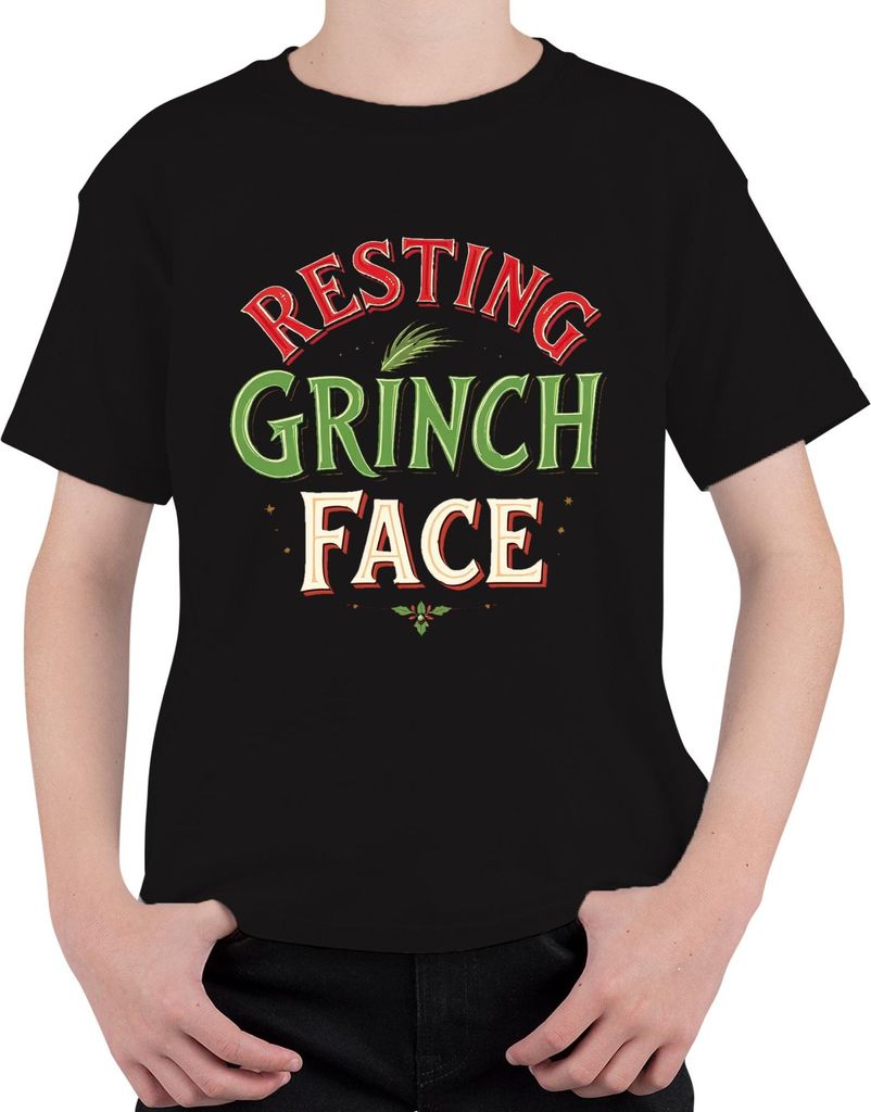 Resting Grinch Face Weihnachten lustig Geschenk Retro Grinchmas Uni Kinder T-Shirt, Schwarz, 152