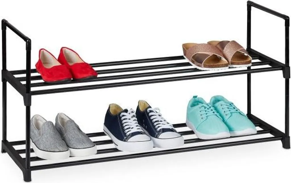 Etagère à chaussures noire en métal robuste à 4 niveaux pour l'entrée