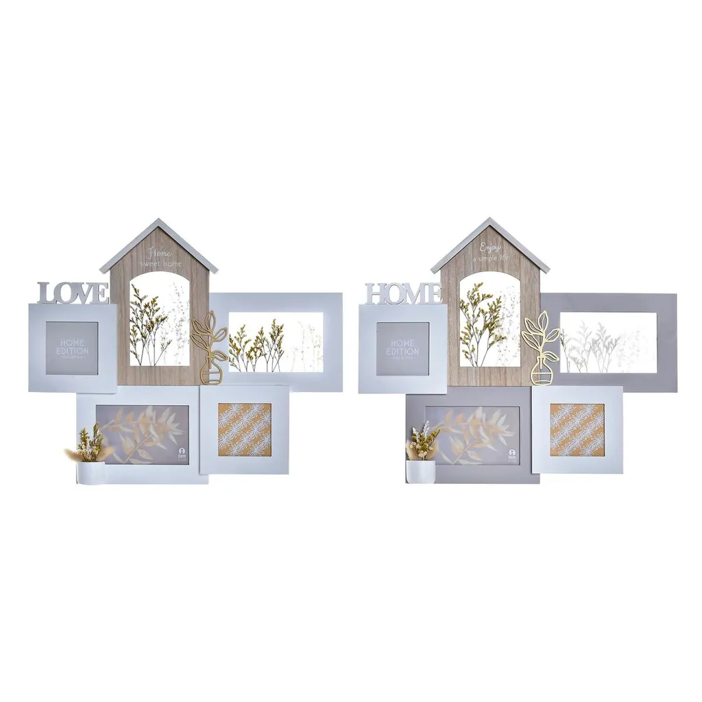 Cadre Photo en Bois Naturel Love Home avec Motifs Floraux Set de 2 Pcs