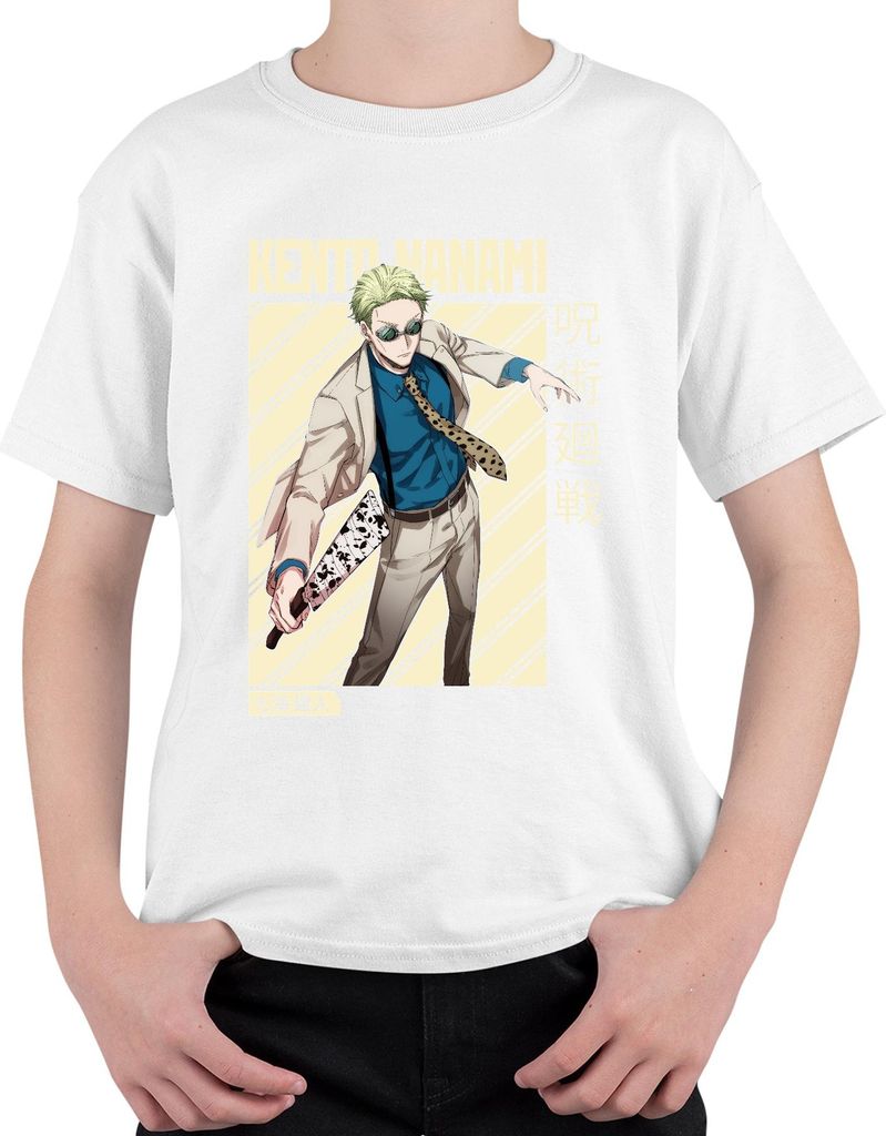 Kento Nanami Jujutsu Kaisen Anzug Brille Krawatte Klinge Manga Uni Kinder T-Shirt, Weiß, 152
