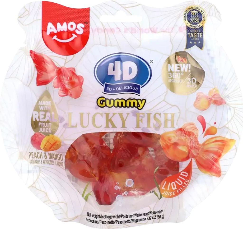 Amos 4D Gummy Lucky Fish – Peach & Mango 60g