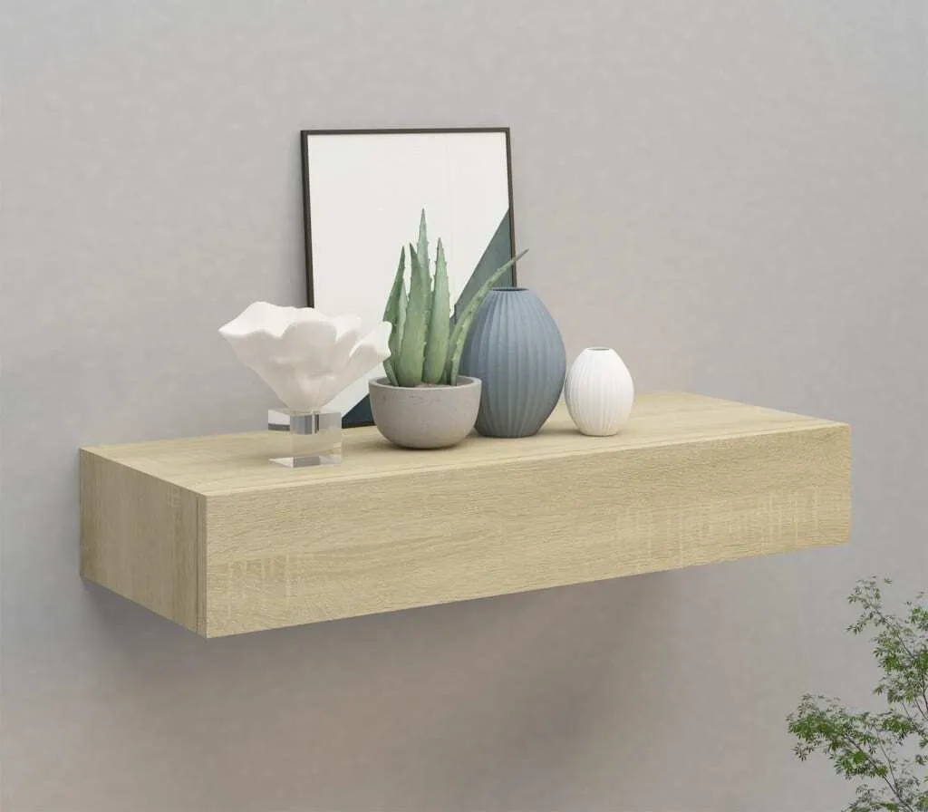 Scaffale a Parete Rovere 60x23,5x10 cm con Cassetto - Ordine Immediato