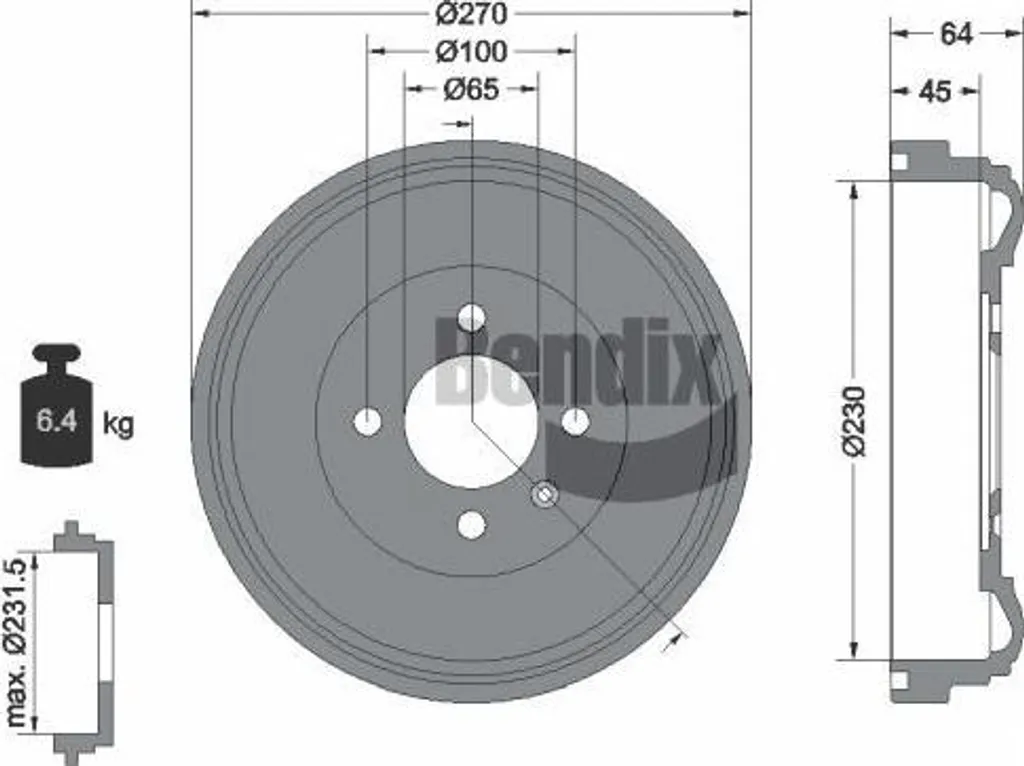 Tambour de frein arrière 200mm pour Golf 3 compatible BENDIX BDM1017