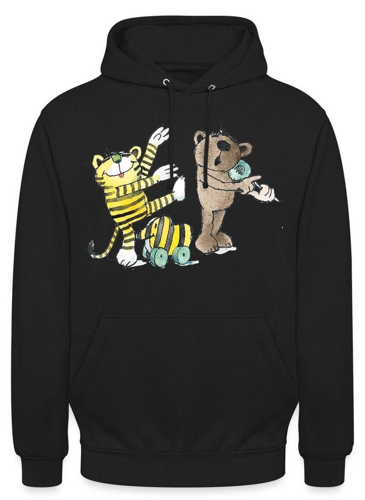 Spreadshirt Janosch Tiger und Freunde Machen Musik Uni Hoodie, 3XL, Schwarz