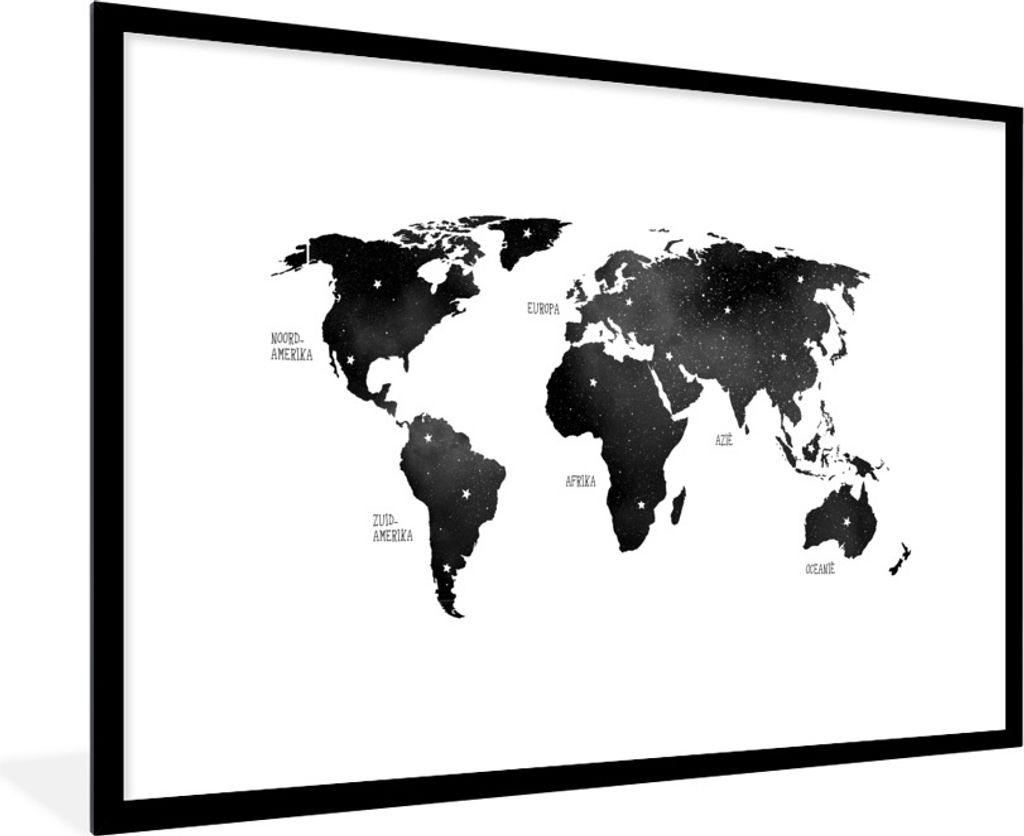 MuchoWow Gerahmtes Poster Weltkarte - Lila - Sternenhimmel - Kinder - Jungen - Mädchen 90x60 cm - Poster mit Schwarzem Bilderrahmen Wandposter R...