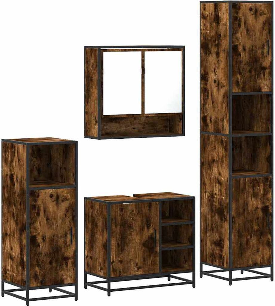 4-tlg. Badmöbel-Set Räuchereiche Holzwerkstoff