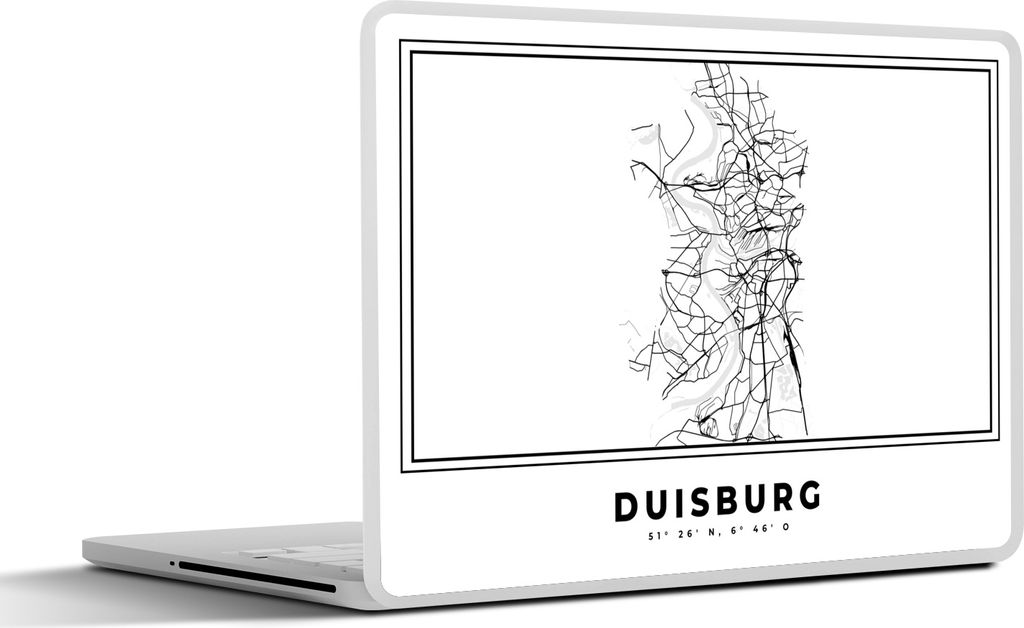 MuchoWow Laptop Aufkleber Sticker Cover Schwarz und weiß - Deutschland - Karte - Stadtplan - Duisburg 40x30 cm - Laptop Dekoration - Selbstklebend