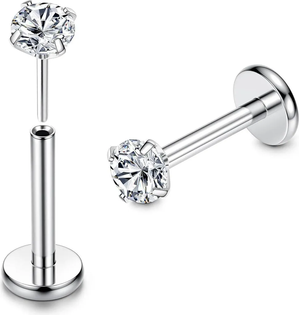 Labret piercing in titanio CZ opal set di 2 - G23 spessore barra 16G 6mm