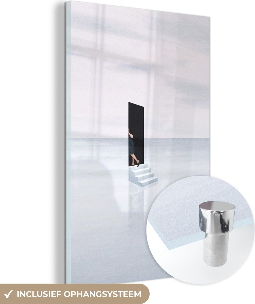 MuchoWow Glasbilder - Bilder auf Wandbild - Foto auf Glas Frau - Treppe - Abstrakt - Tür 60x90 cm Wanddekoration aus Glas - Acrylglasbild - Acrylb...
