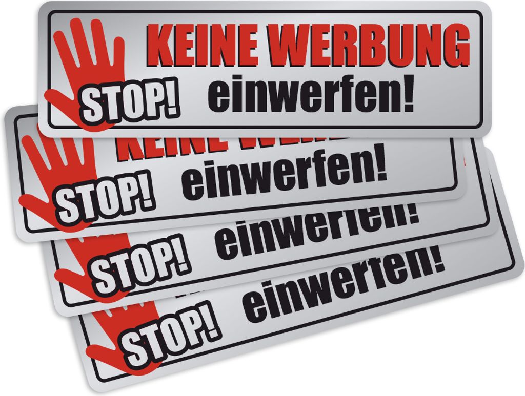 Keine Werbung - Aufkleber - einwerfen Stop 4X Chrome-Optik - für Briefkasten - Zeitungsrolle - Letterbox 68x22 mm