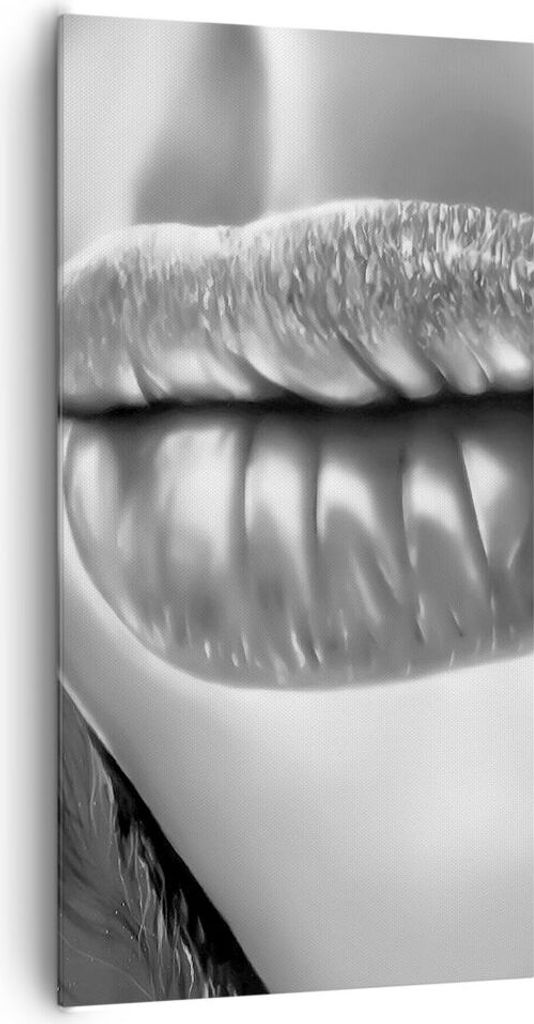 Bild auf Leinwand - Leinwandbild - Lippen Gesicht weiblich Lippenstift - 65x120cm - Wand Bild - Wanddeko - Leinwanddruck - Bilder - Kunstdruck - Le...