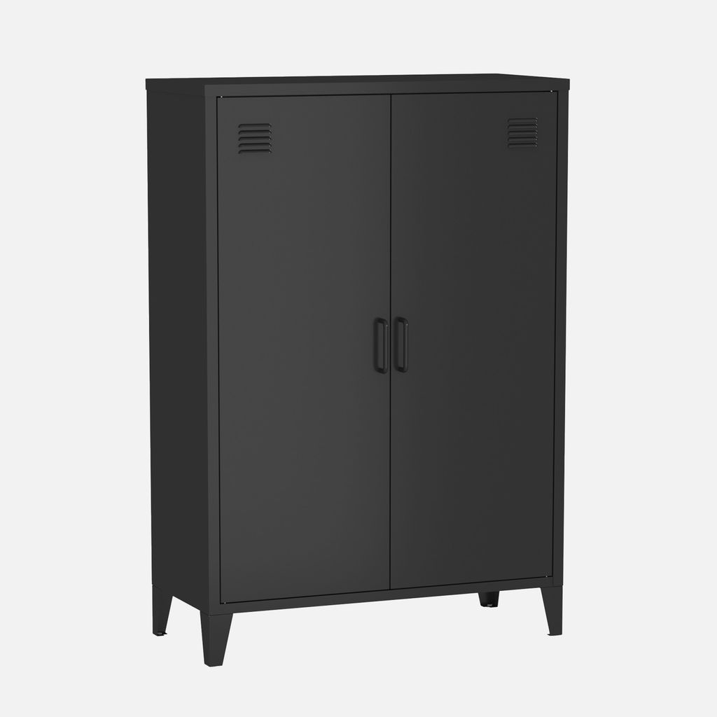 sweeek - Kommode/Schrank im industriellen Stil aus Metall mit 2 Türen - Schwarz