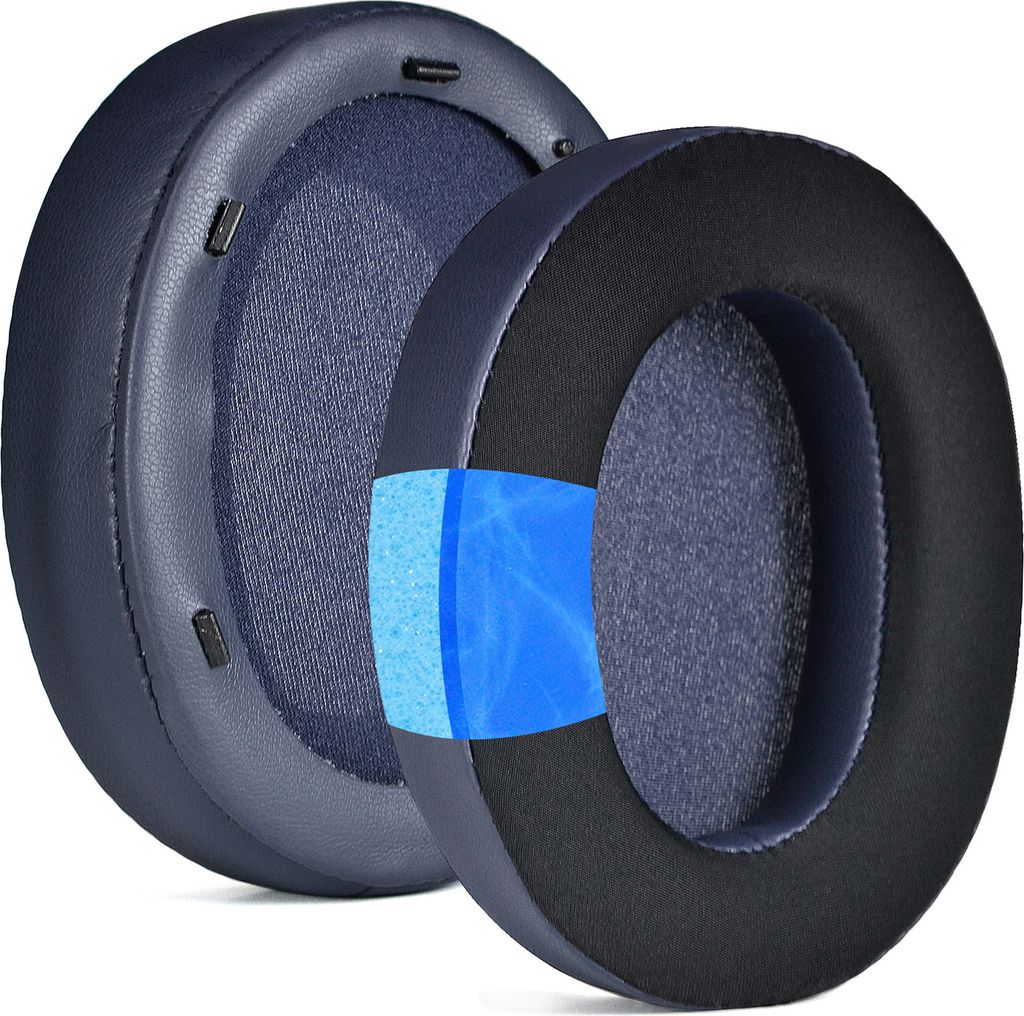 A close-up, cutaway view of two headphone ear pads, showing their layered construction.