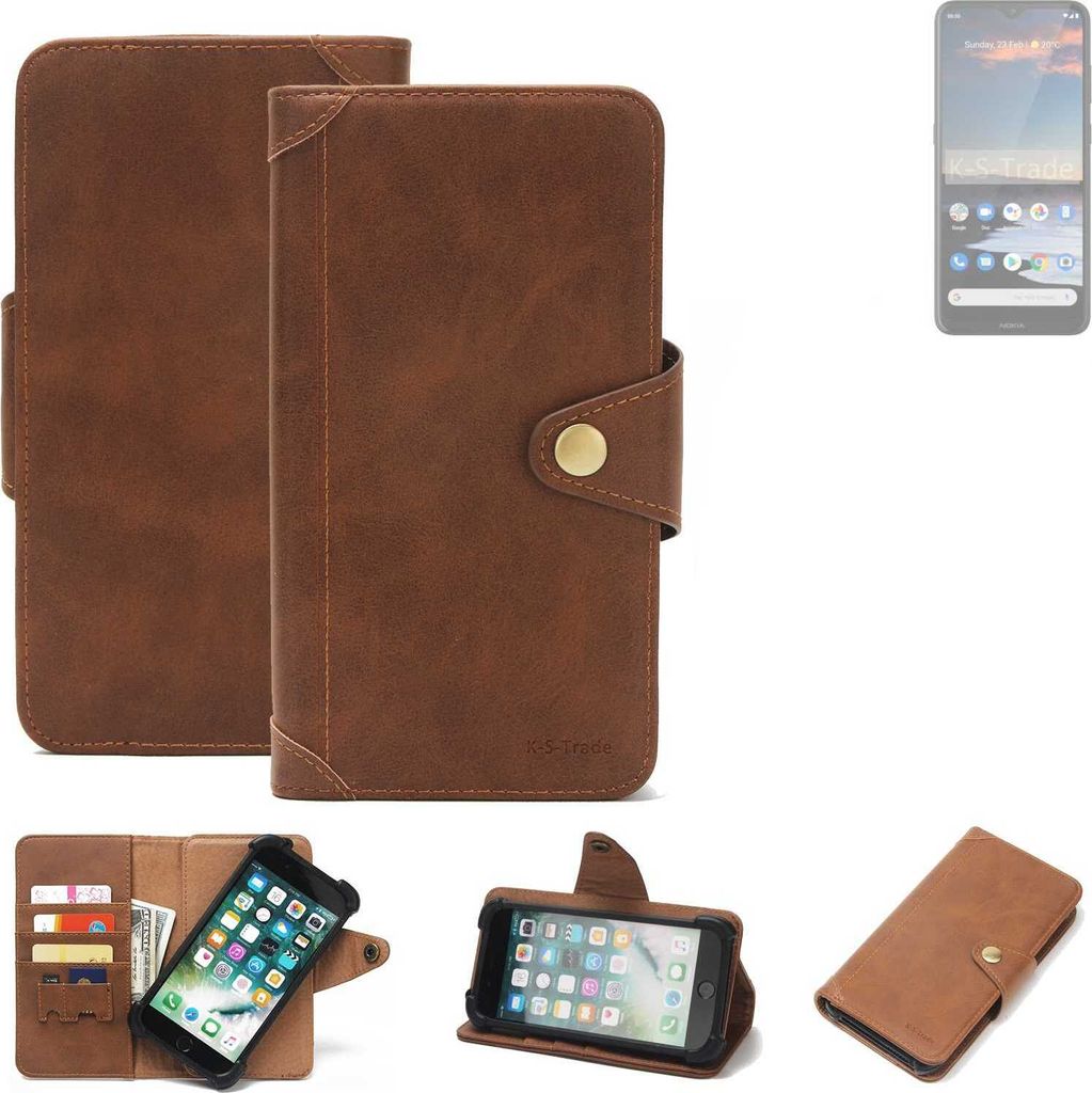 K-S-Trade Handyhülle für Nokia 5.3 Schutz Hülle Walletcase Bookstyle Tasche Case Handytasche Wallet Flipcase Cover PolyurethanBraun (1x)