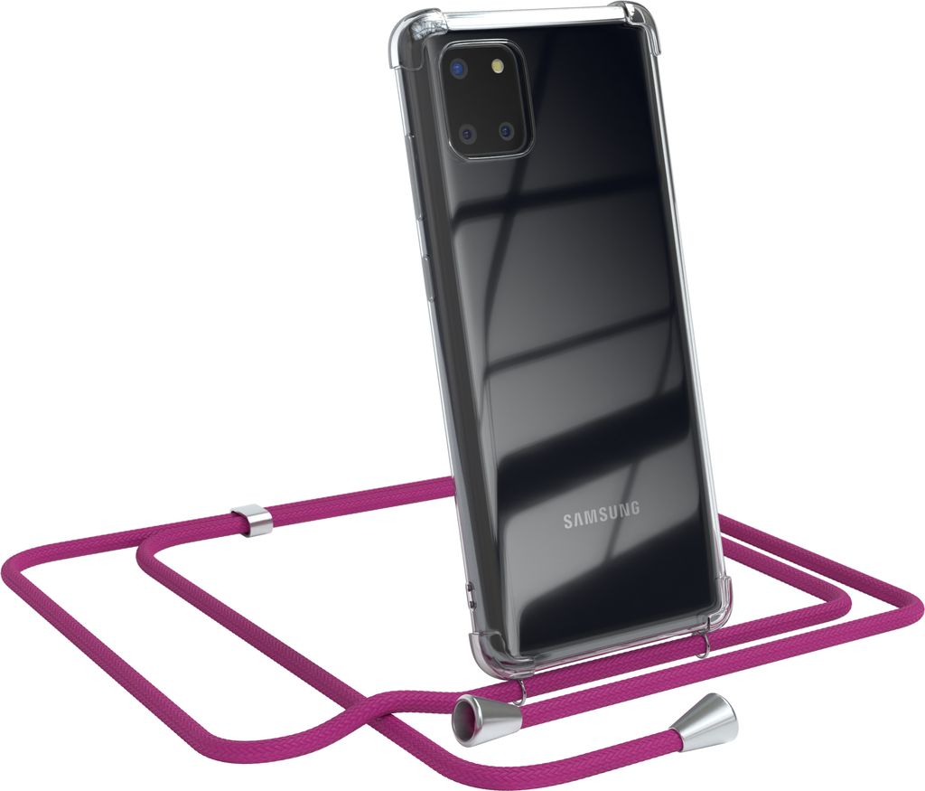 EAZY CASE Handykette kompatibel mit Samsung Galaxy Note 10 Lite, Handyhülle mit Umhängeband, Handykordel, Schutzhülle Clear, Band in Rosa