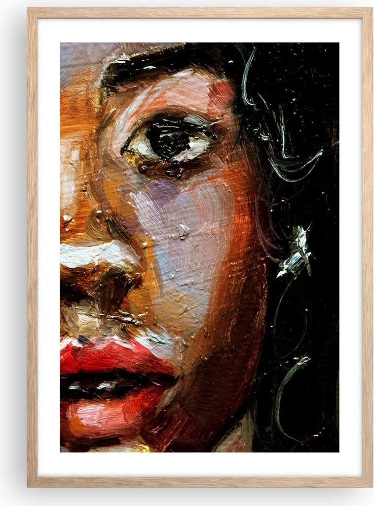 Gerahmtes Poster - Rahmen in heller Eiche - Pastos Porträt afrikanisch - 50x70 cm - Wand Bild - Wanddeko - Wandbilder - Kunstposter - Wandposter -...