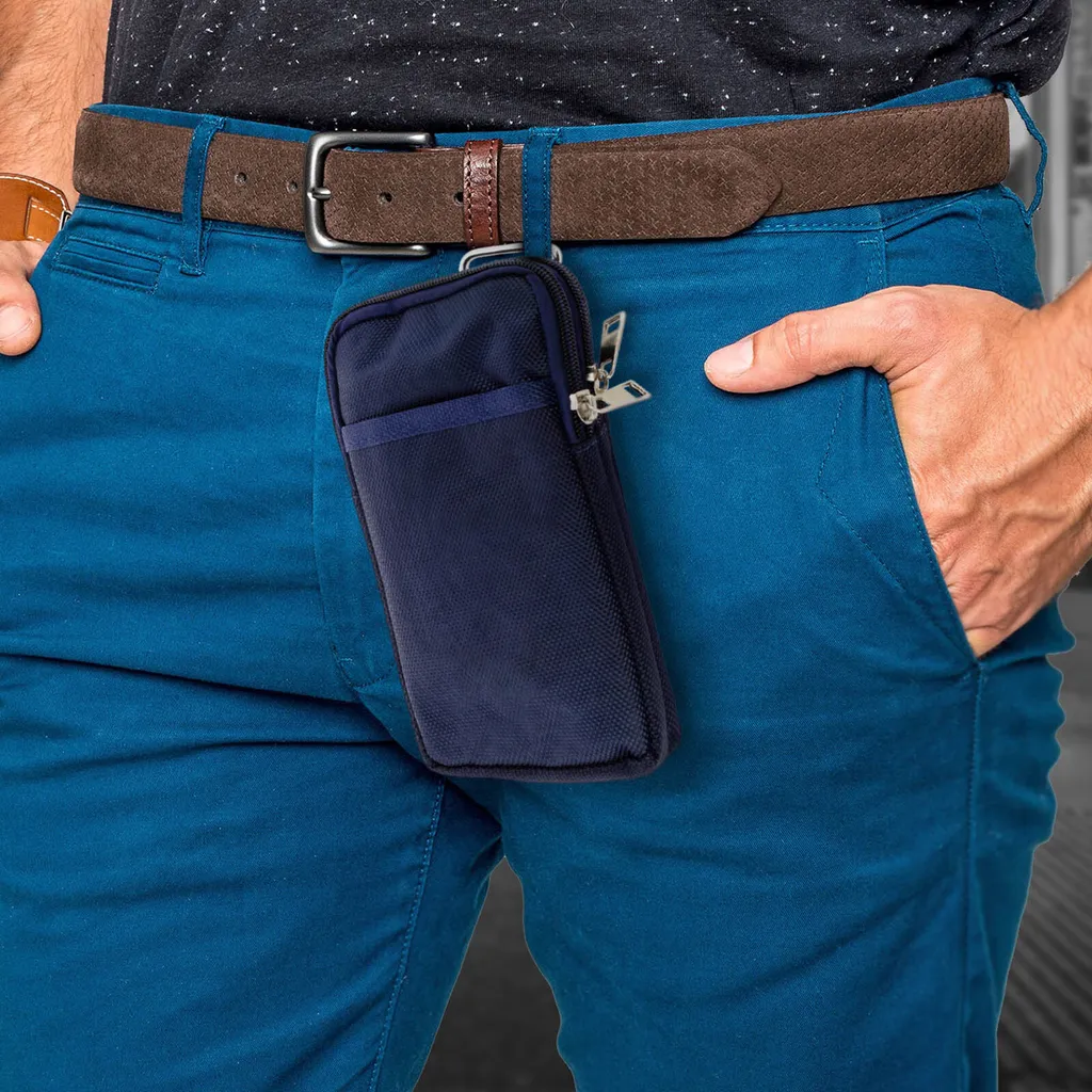 Borsa Smartphone XXL Nylon Blu con Moschettone: Protezione e Praticità - 4
