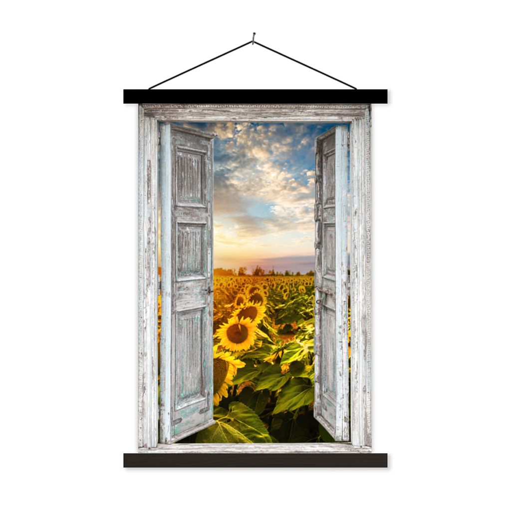 MuchoWow Textilposter Transparent - Sonnenblume - Blumen - Sonne 40x60 cm mit schwarzem Rahmen - Wanddekorationen