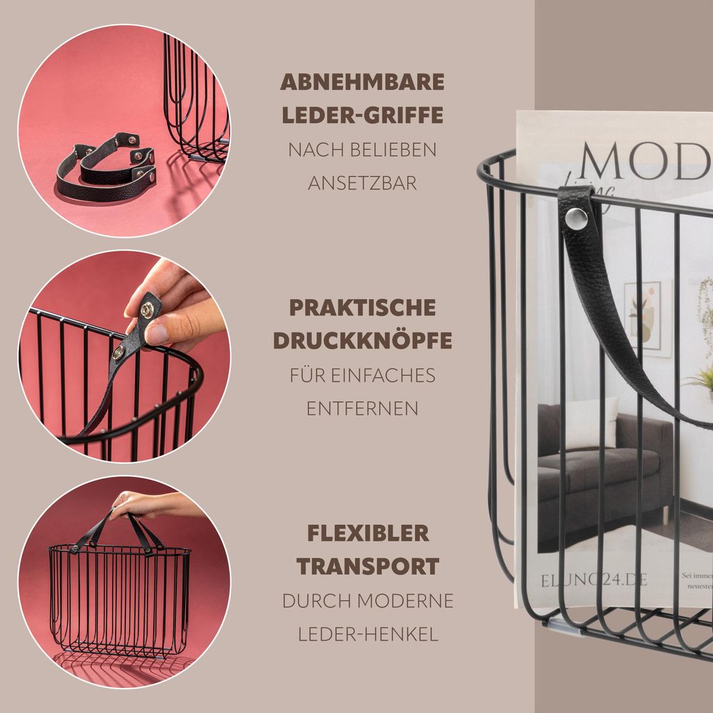 Porte-Revue Pliable Cuir Noir 35x19x27 Cm - Organiseur Magazines Bureau Et Salon Moderne