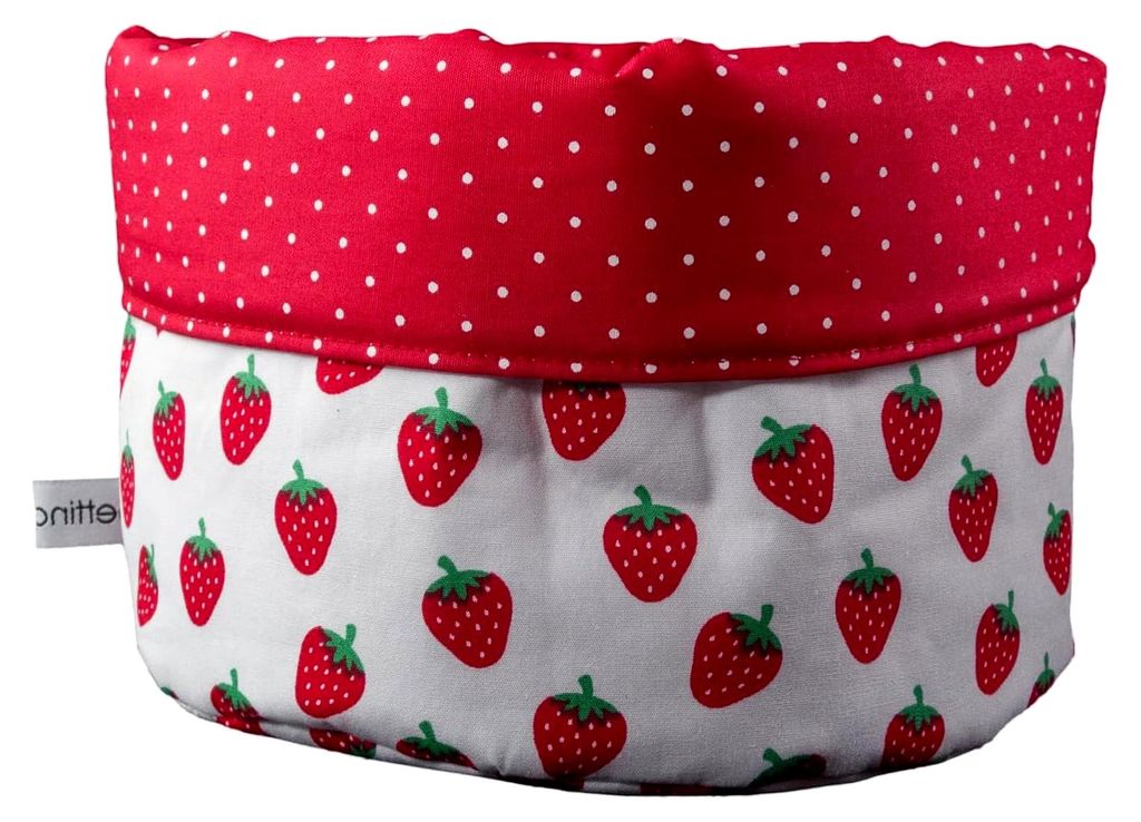 Stoffkörbchen Erdbeeren Punkte weiß rot grün - Brotkorb Utensilo
