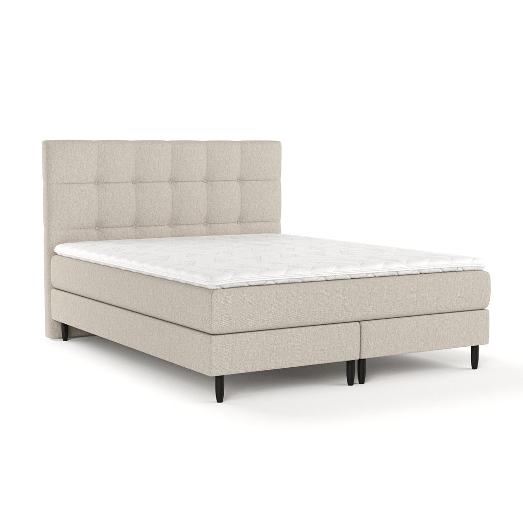 Boxspringbett Livia Interiors Mint, Bett 160x200 cm, Kontinentalbett, Doppelbett, H2 Bonell - Matratze und Topper, Webstoff Megan, Beige Farbe