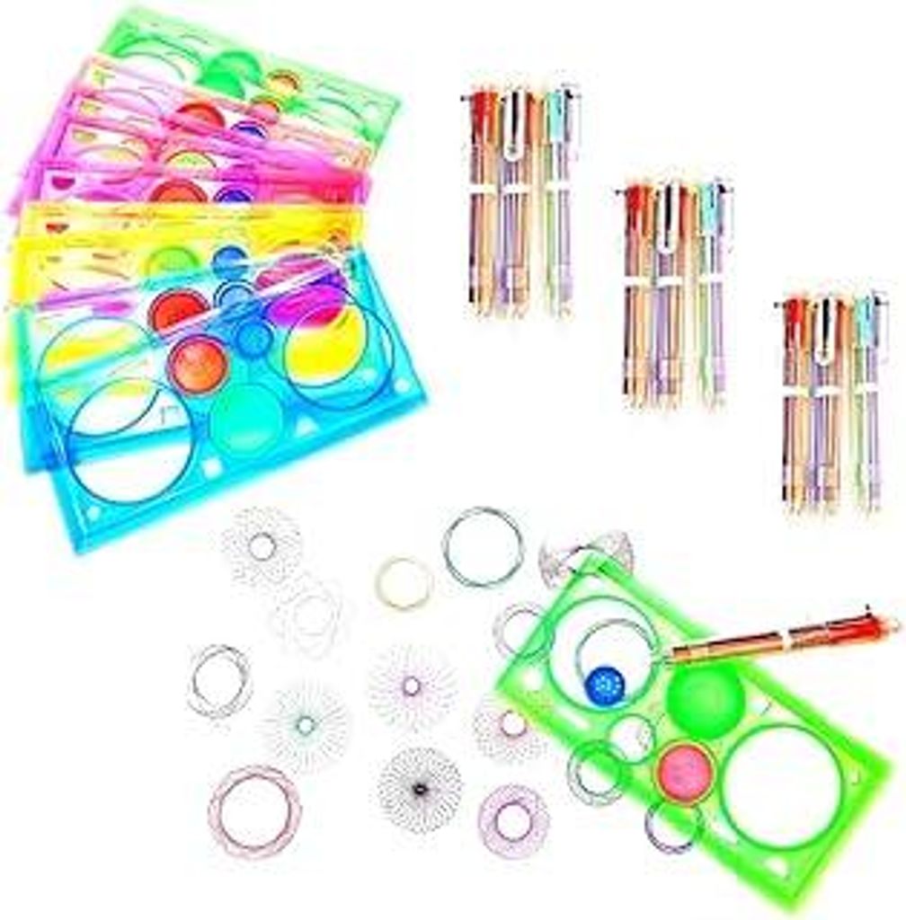 JZK 20x Spirograph Lineal Drawing Set, 10x Geometrisches Lineal + 10x Mehrfarbiger Kugelschreiber für Kindergeburtstag Party Geschenk Mitgebsel