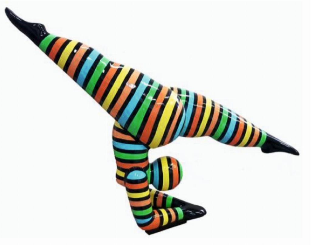 Frau Nanaart Akrobat bunt gestreift medium Variante 1 110cm breit Dekorationsfigur/Werbefigur - GFK - verkleinert - für draußen