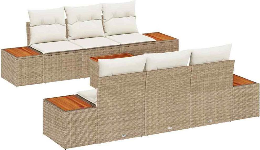 "WINTER SALE" Garten-Sofa-Set - elegantes Design - Sitzgruppe mit Sofa, Tisch - mit Kissen mit Speicher 7 pcs Beige Poly Rattan - Terassenmöbel Ne...
