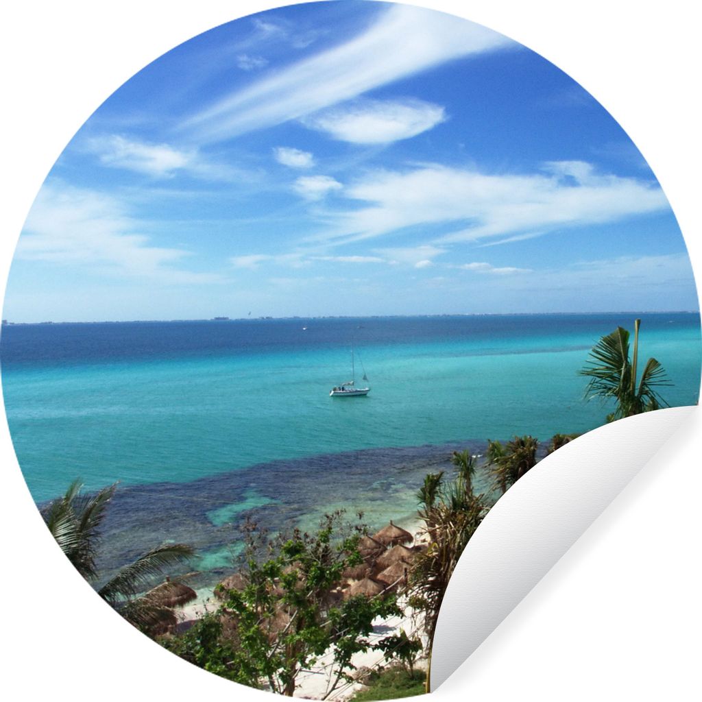 MuchoWow Runde Wandtattoo - Wandsticker Tapete Aufkleber Blick auf das Karibische Meer bei Isla Mujeres, Mexiko Ø 100 cm Selbstklebend und Repos...