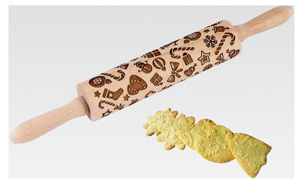 Weihnachts-Nudelholz aus Holz mit 3D-Rentier-Form, Dekorations- und Präge-Rollholz