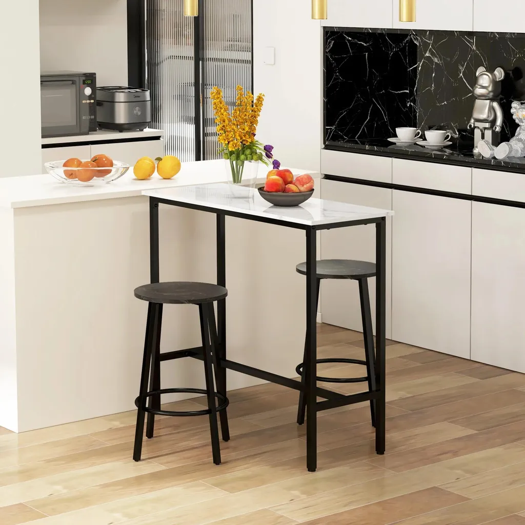 Table de bar bois blanc moderne 100 cm - Structure haute rectangulaire - 2