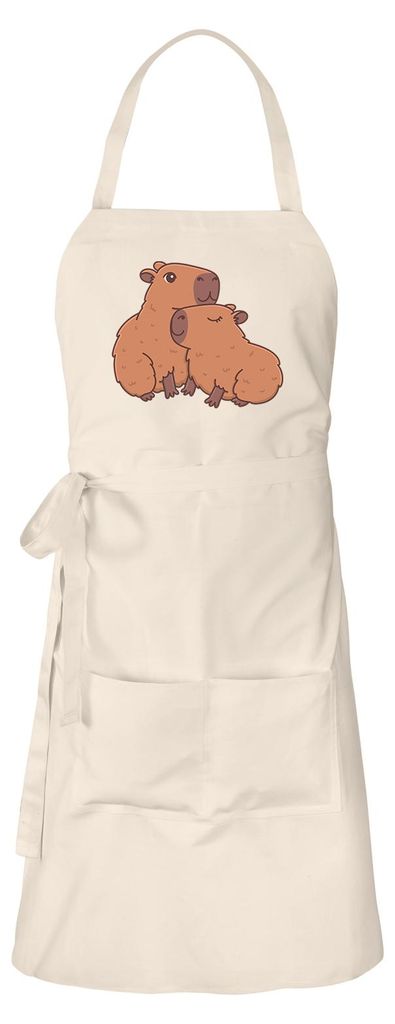 Huuraa Schürze Capybara Paar Comic Natur mit Taschen Baumwolle Kochschürze Geschenkidee