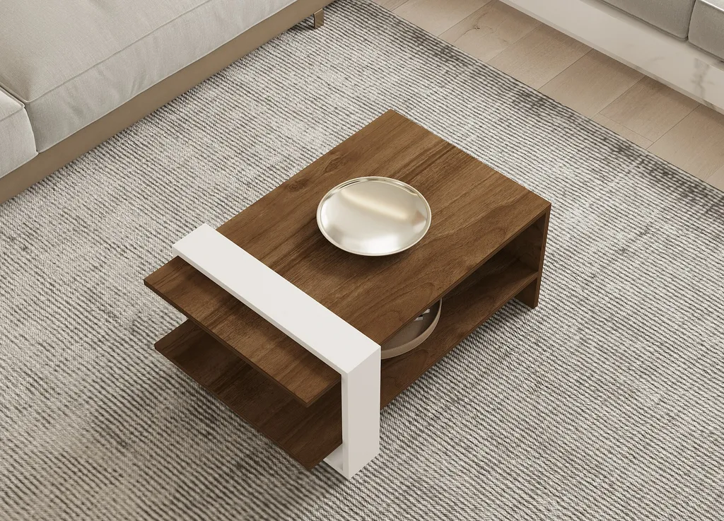 Table Basse de Salon Rectangulaire Bicolore Noyer et Blanc Skye Decor