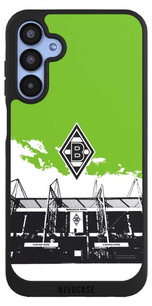 NIVOCASE Handyhülle für Samsung Galaxy A15 5G Hülle NIVOpure Case Schwarz Borussia Mönchengladbach Fanartikel Stadion