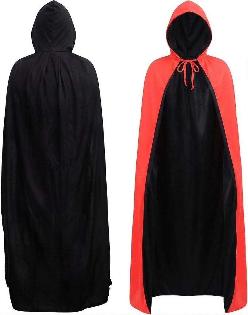 Wendecape mit Kapuze XL 160 cm Schwarz Rot – Langer Umhang Produktbild 