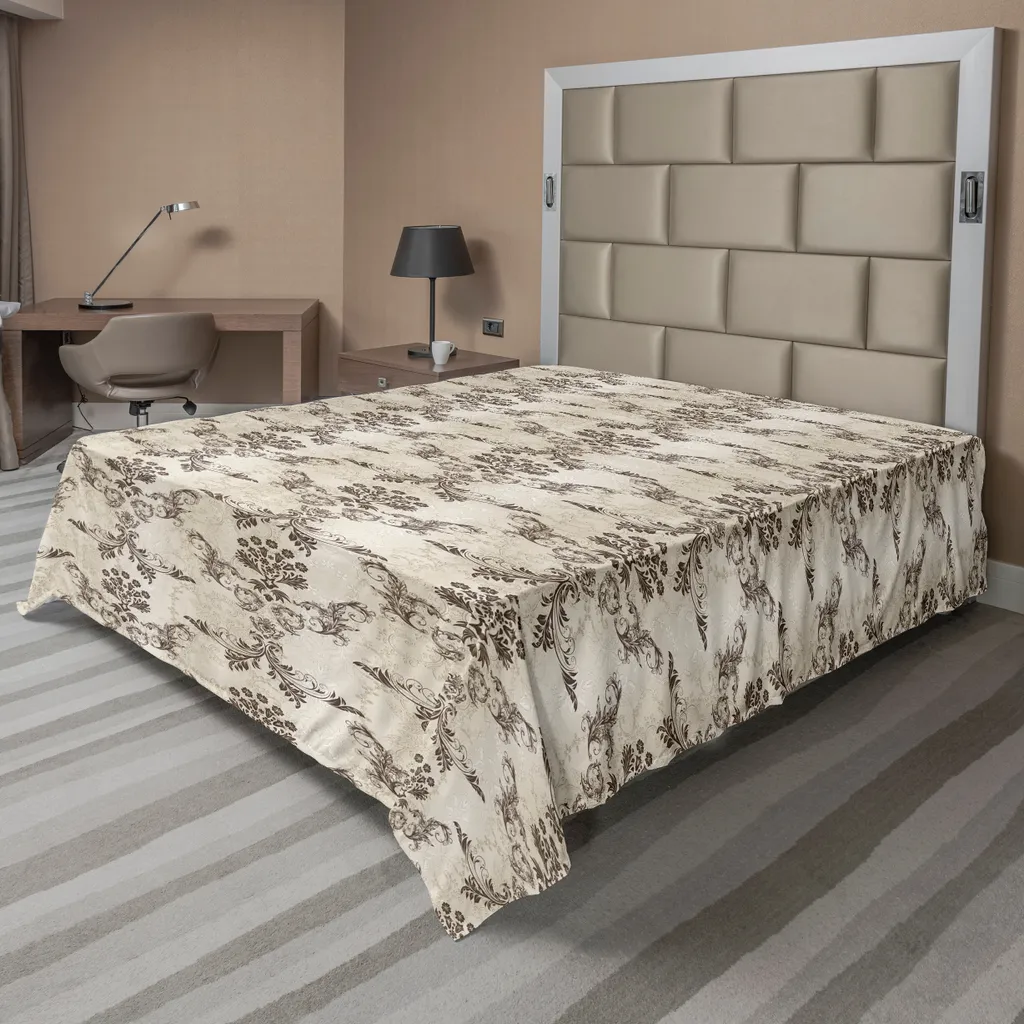 Drap floral damassé taupe 205x244 cm avec finition arty douce et soyeuse