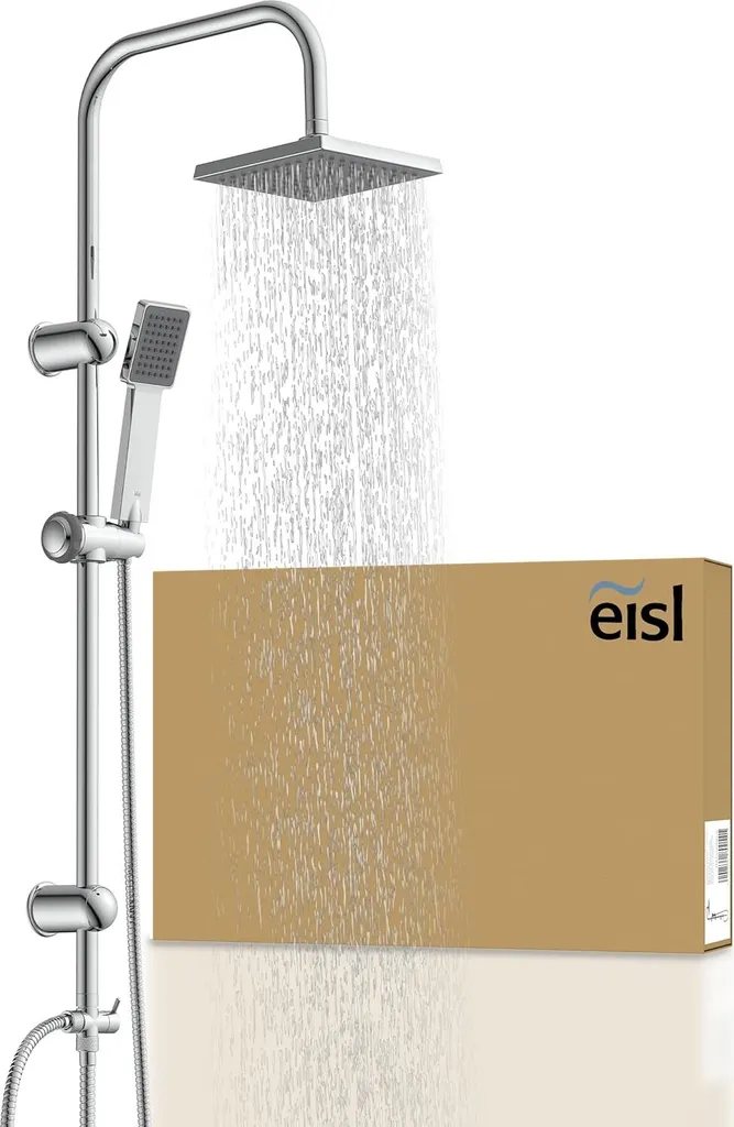 Un set doccia, 2 in 1 con doccia a pioggia grande (176 x 176 mm) e doccetta, ideale per l'installazione in fori esistenti, set di installazione completo