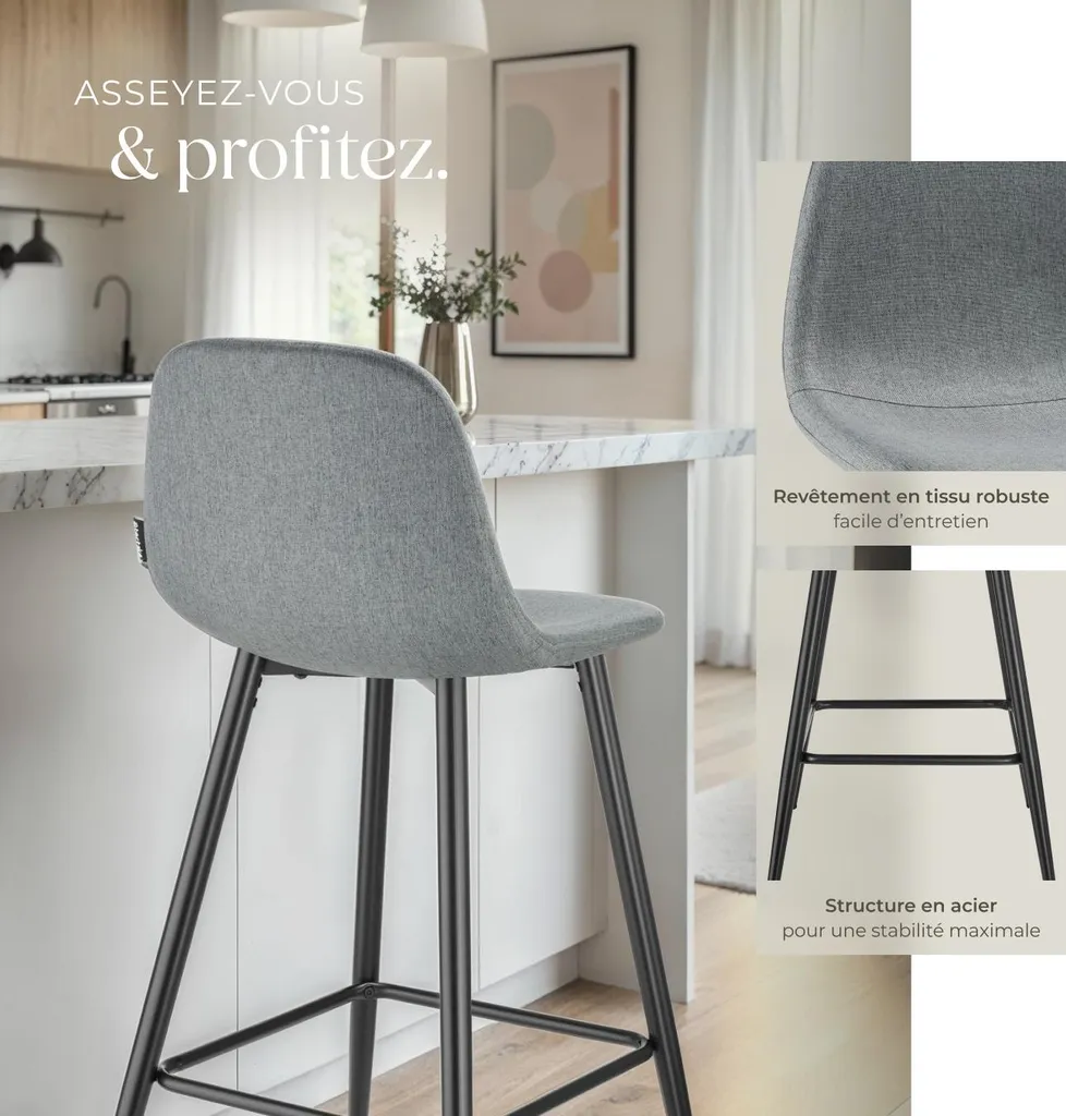 Tabouret de bar WILLOW stable et confortable pour dos sensible - Lot de 4 - 4