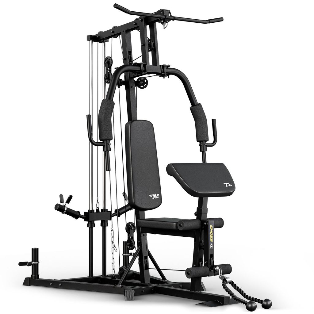 TREX SPORT Kraftstation TX-650HG | Fitnessstation Multistation, Seilzug oben & unten, Curlpult, Butterfly, Brustpresse, Ganzkörpertraining Hantelbank