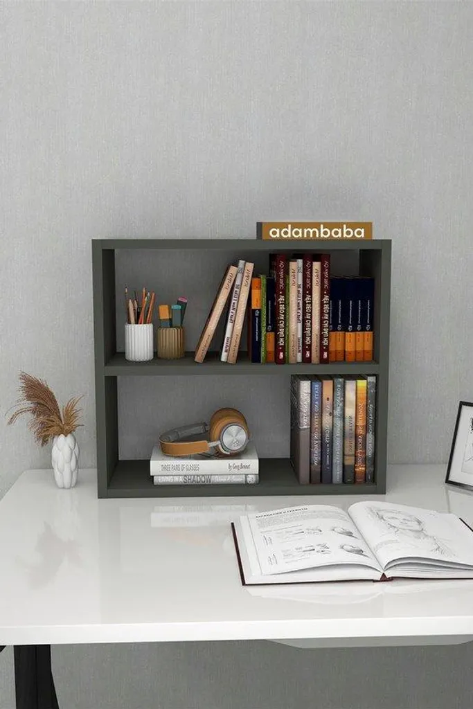 Étagère de bureau 55 cm anthracite : Organisateur de table polyvalent