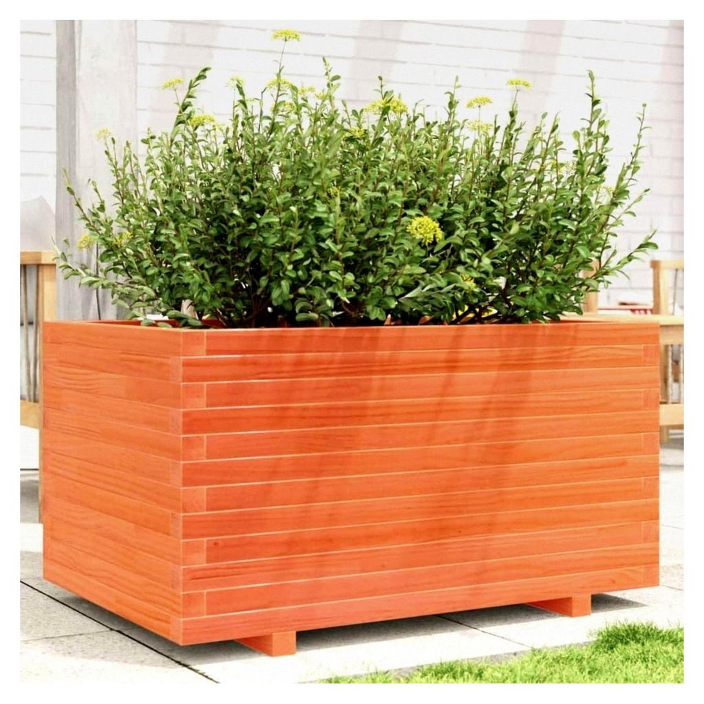 Hochbeet aus massivem Kiefernholz 90x60x49,5 cm Wachsbraun für Garten, Balkon und Terrasse mit rustikalem Design
