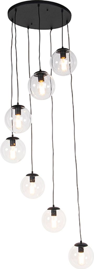 QAZQA - Art Deco Art Deco Hängelampe I Pendellampe I Pendelleuchte schwarz 7-Licht - Pallon I Wohnzimmer I Schlafzimmer - Glas Kugel I Kugelförmi...