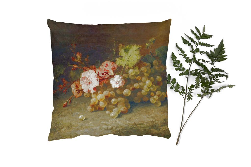 MuchoWow Zierkissen Sofakissen Wohnzimmer Dekokissen 50x50 cm Obst - Stilleben mit Weintrauben - Alte Meister - Komfort - Sofakissen