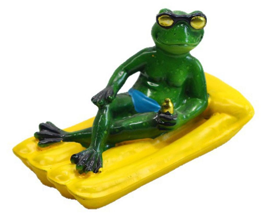 Schwimmende Froschfigur aus Kunstharz – Lustiger Frosch auf einer Pool-Schwimminsel – Dekoration für Garten, Pool, Teich, Blumentöpfe